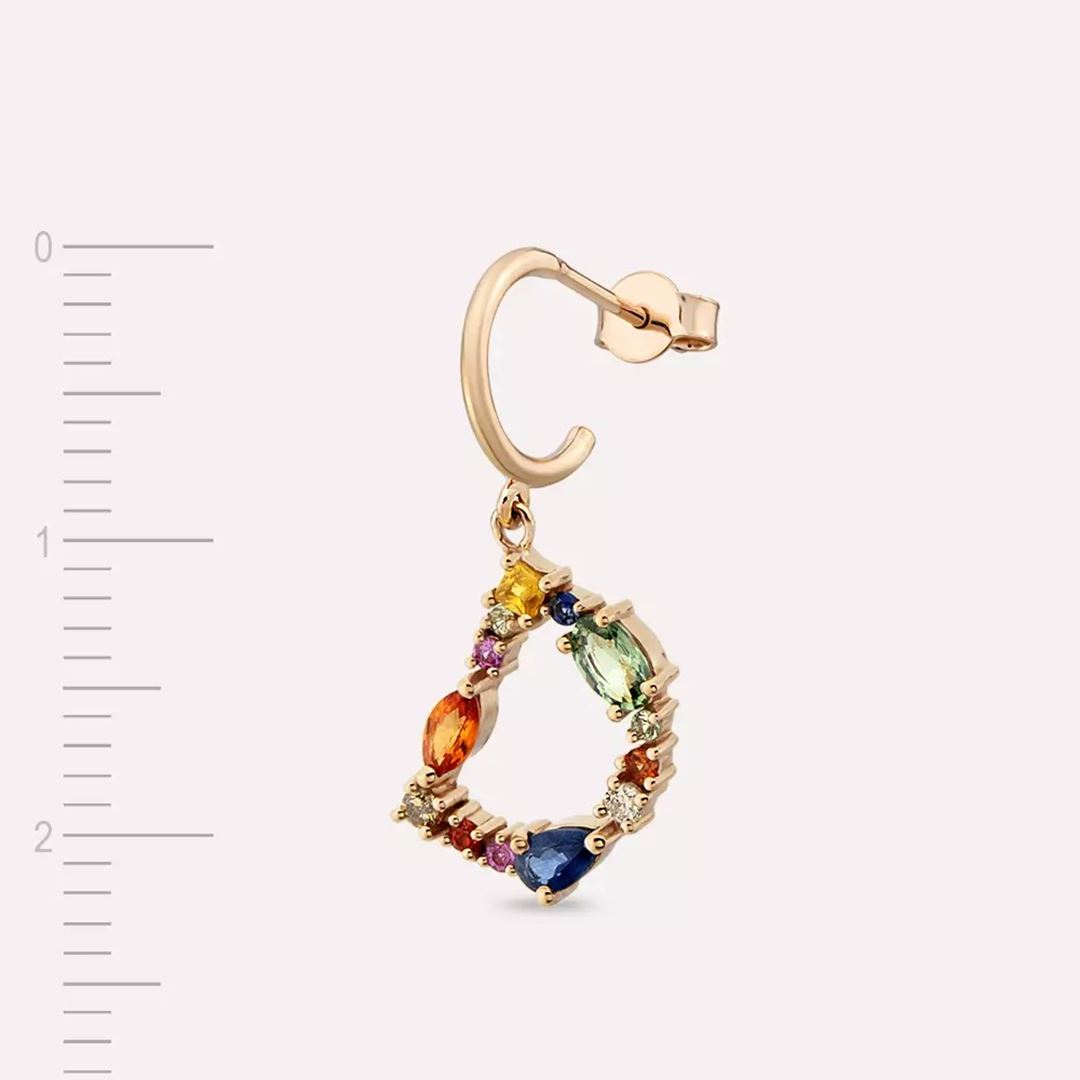 D Harf Multicolor Safir ve Brown Pırlanta Taşlı Tek Küpe