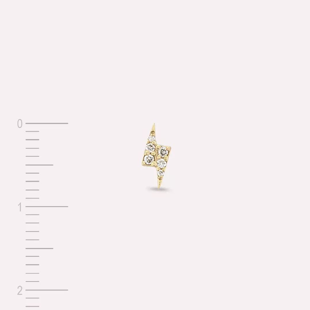 Bolt  Pırlanta Taşlı Sarı Altın Tek Küpe