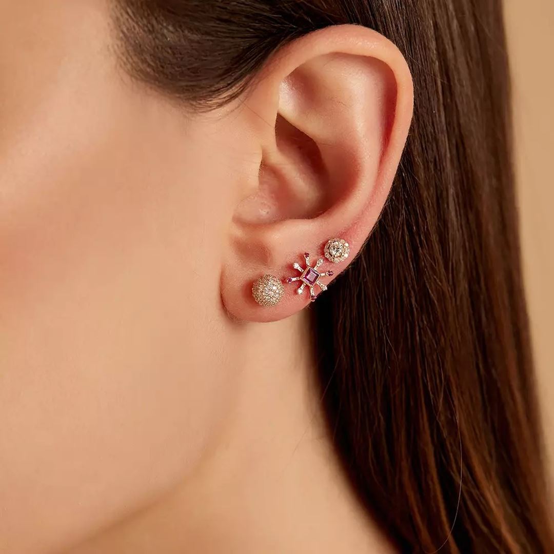 0.38 CT Pırlanta Taşlı Rose Altın Top Tek Küpe