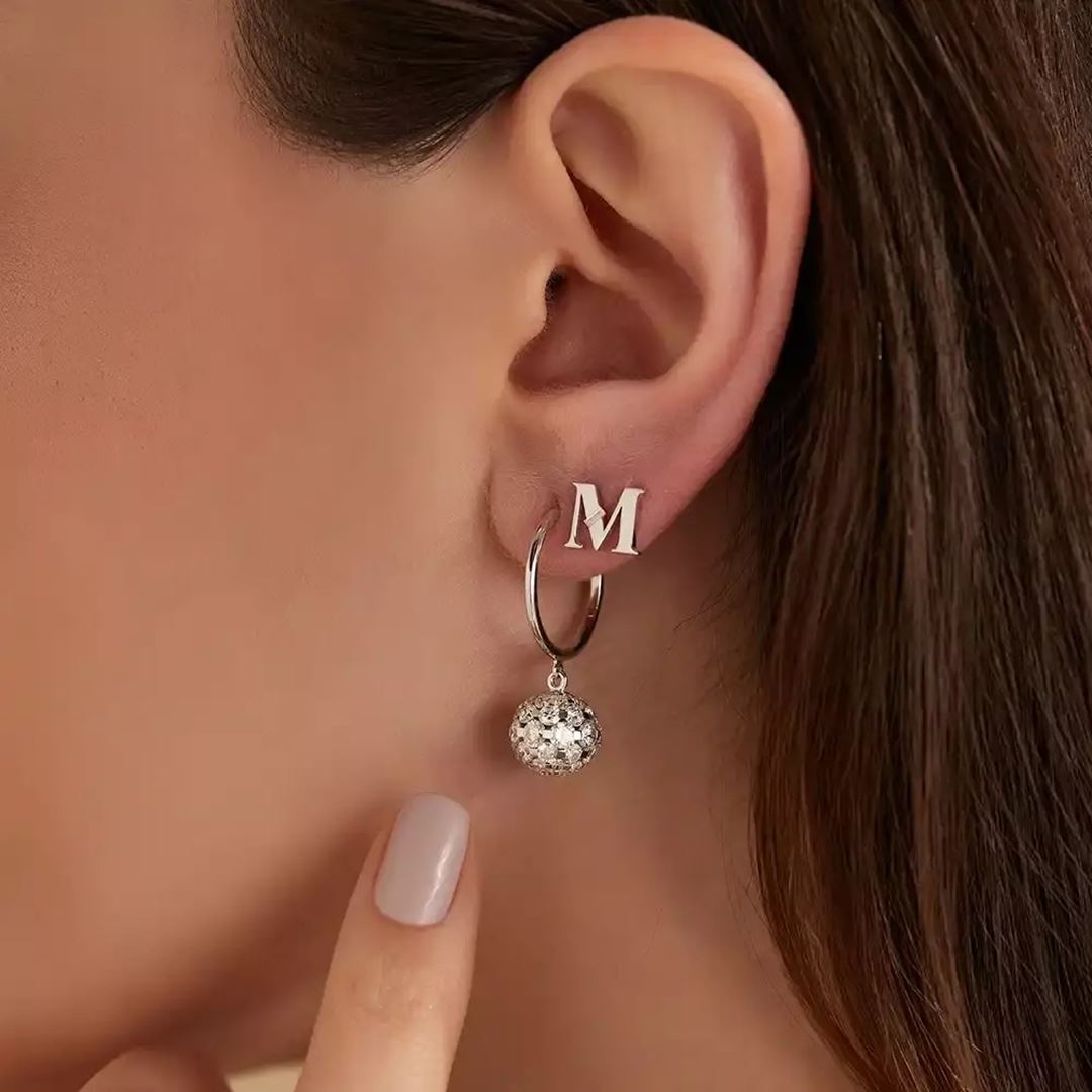 2.74 CT Pırlanta Taşlı Beyaz Altın Top Tek Küpe