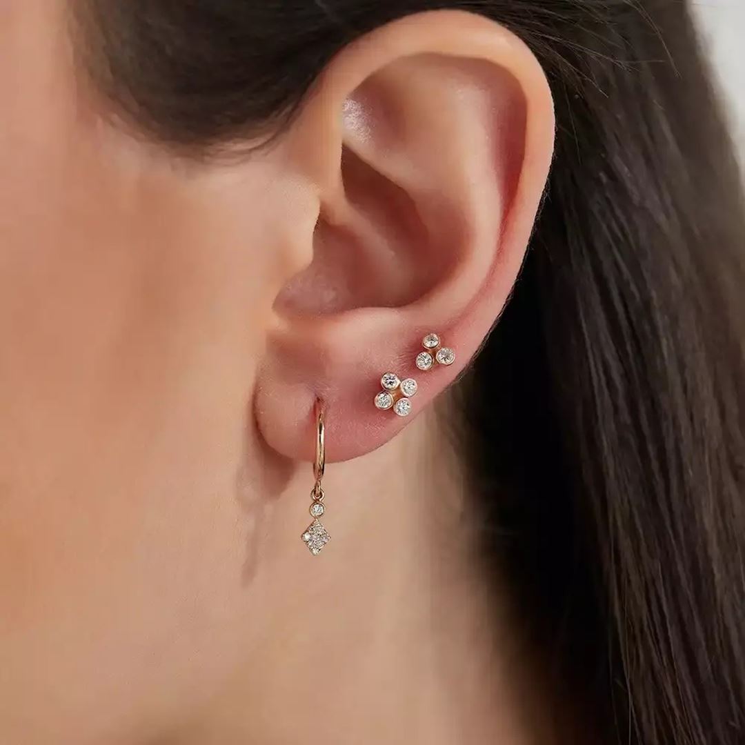 Dots Frame Pırlanta Taşlı Rose Altın Tek Küpe