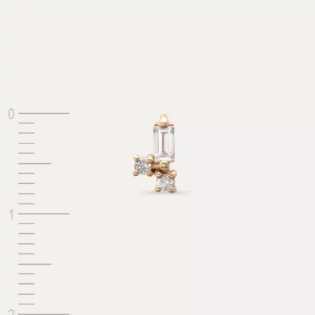 Micra 0.14 CT Baget Pırlanta Taşlı Rose Altın Mini Tek Küpe