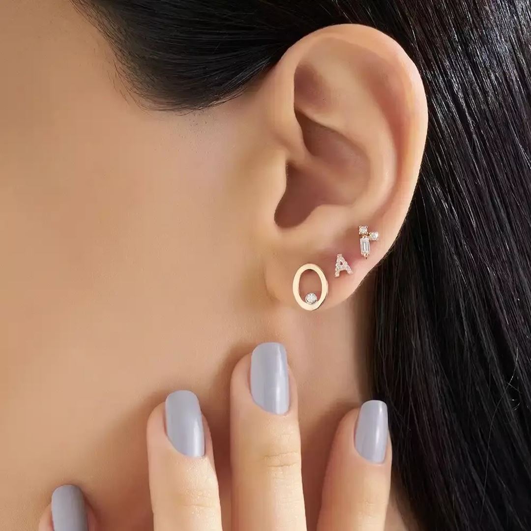 Micra 0.14 CT Baget Pırlanta Taşlı Rose Altın Mini Tek Küpe