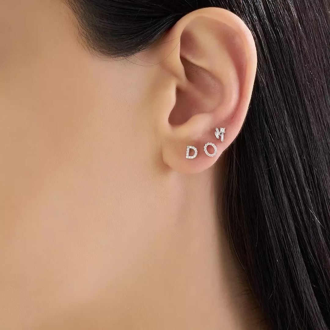 Micra 0.08 CT Baget Pırlanta Taşlı Beyaz Altın Mini Tek Küpe