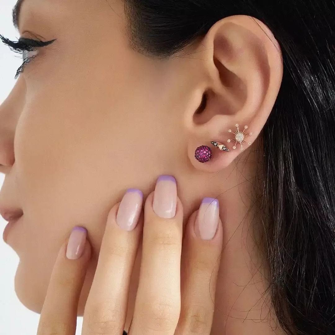 Peak Siyah Pırlanta Taşlı Rose Altın Tek Küpe