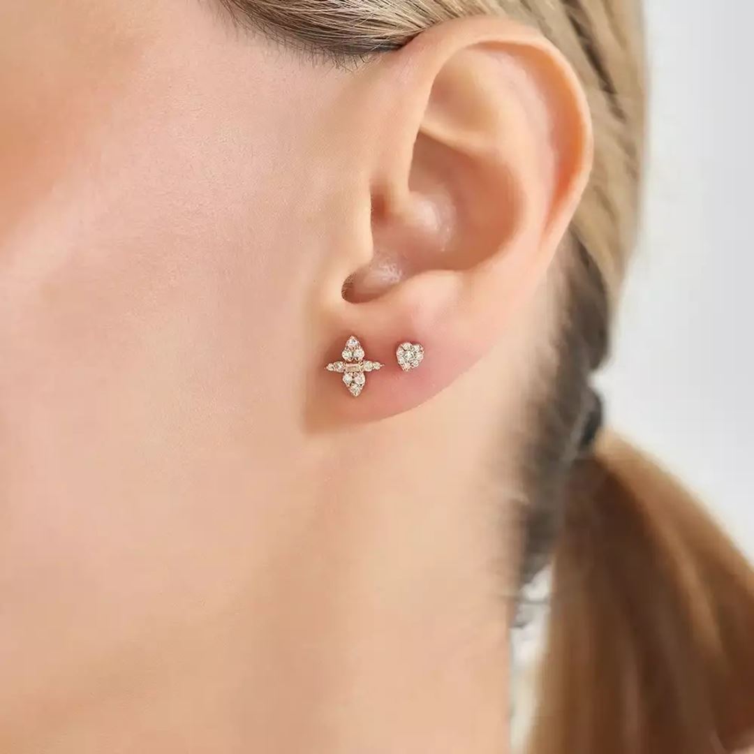 Cherie 0.05 CT Pırlanta Taşlı Rose Altın Tek Küpe