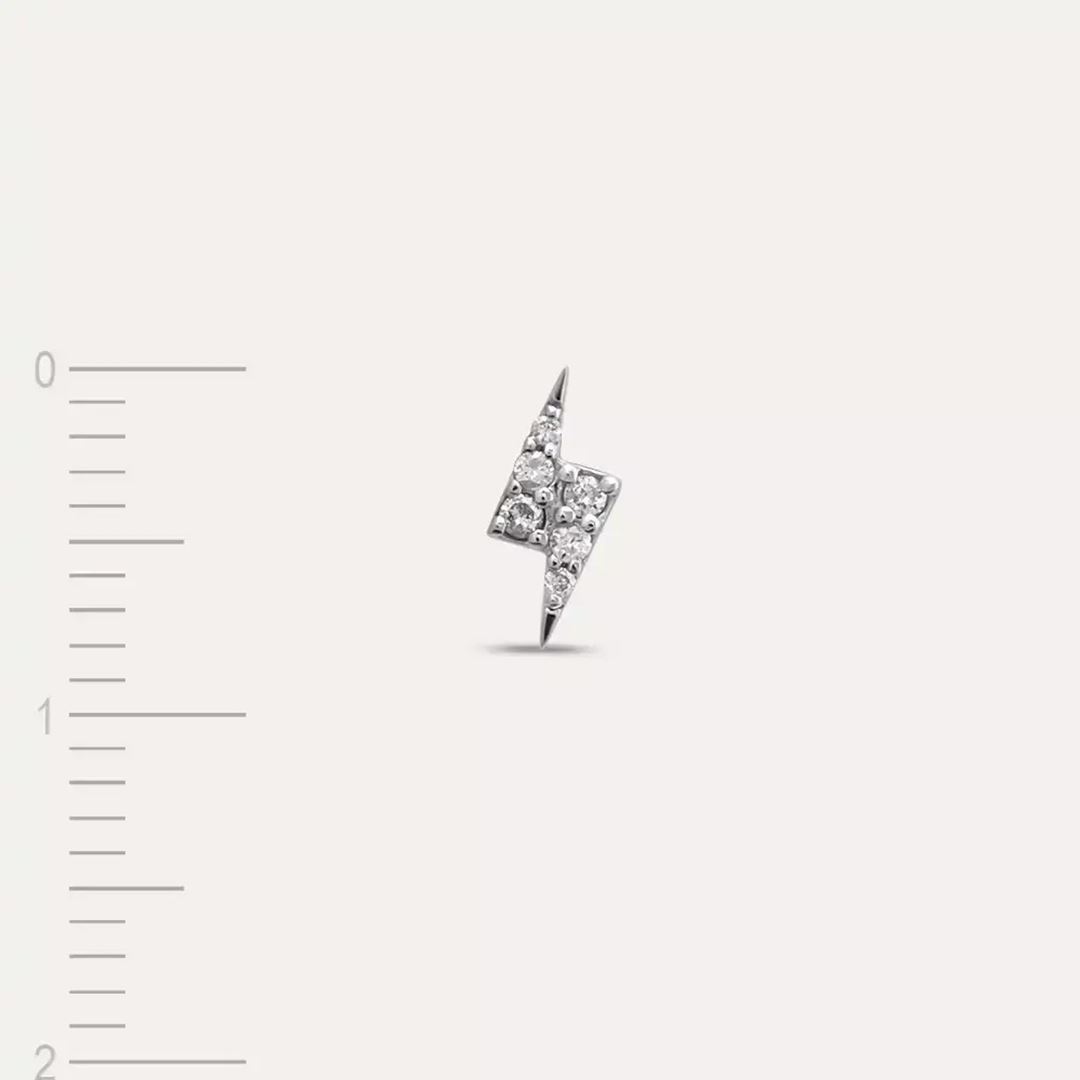 Bolt Pırlanta Taşlı Beyaz Altın Tek Küpe