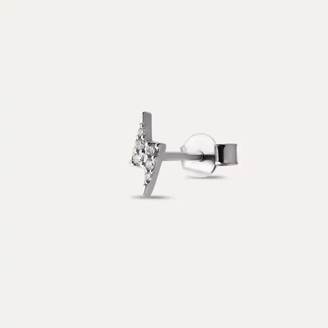 Bolt Pırlanta Taşlı Beyaz Altın Tek Küpe