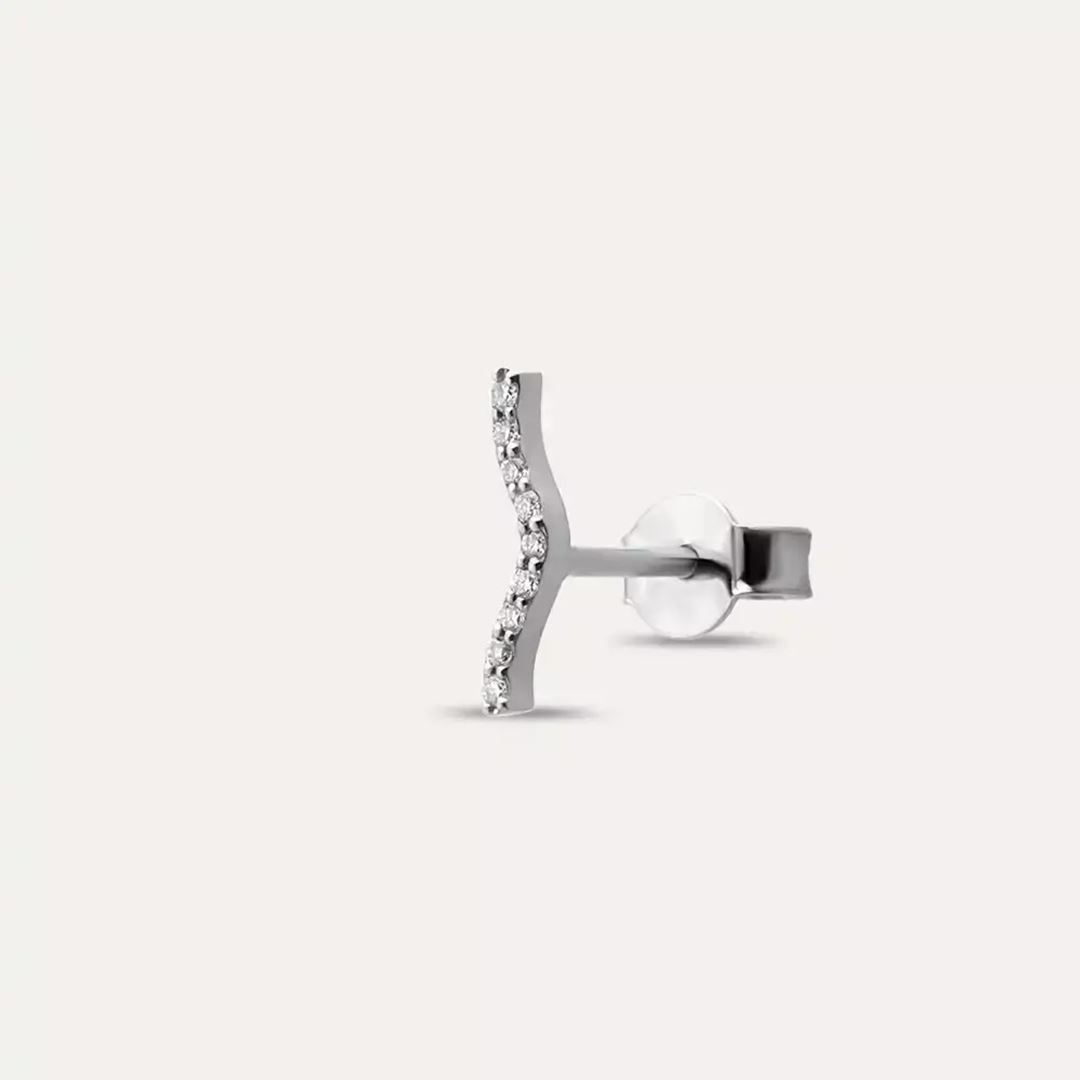 Noir Pırlanta Taşlı Beyaz Altın Tek Küpe