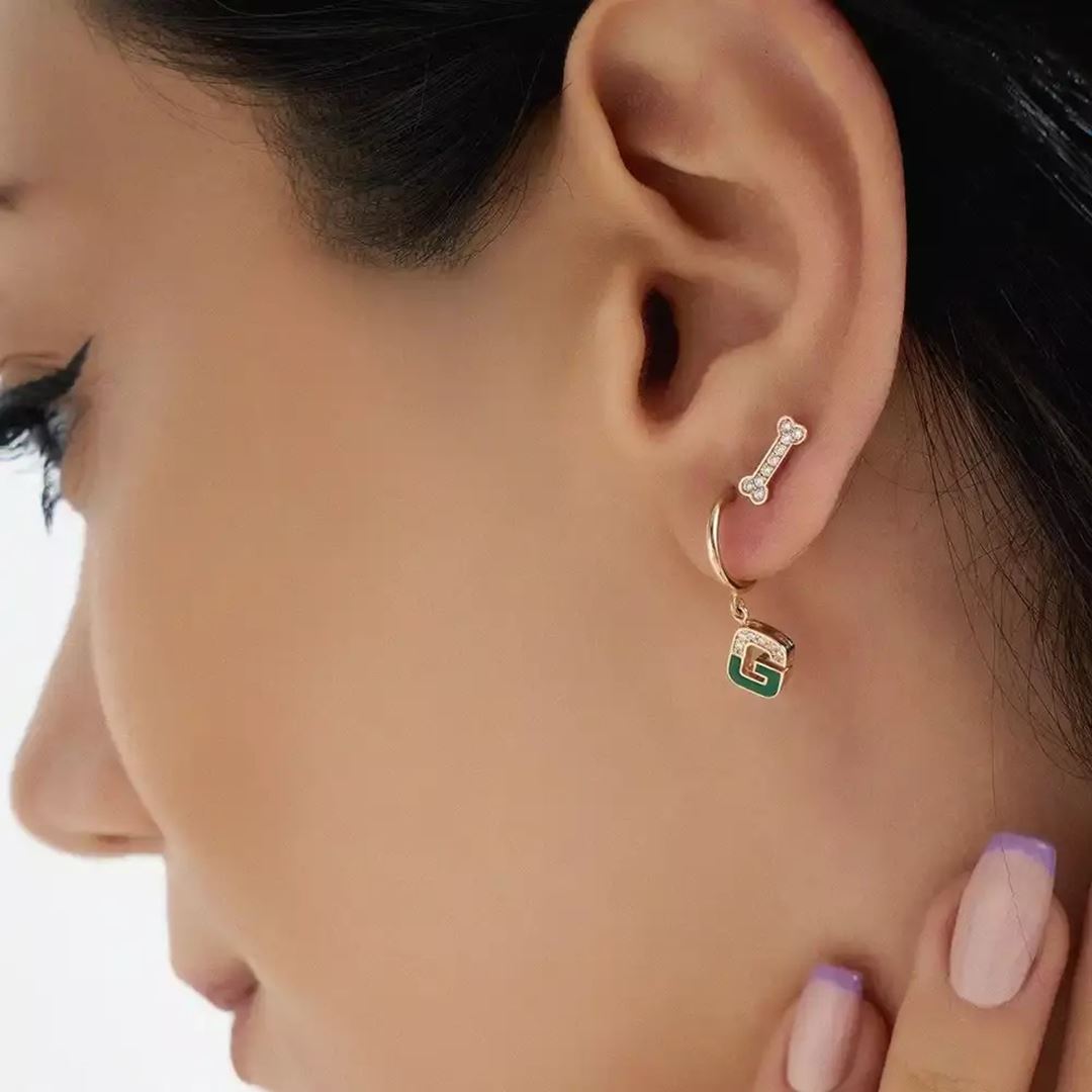 Bonei Pırlanta Taşlı Rose Altın Tek Küpe