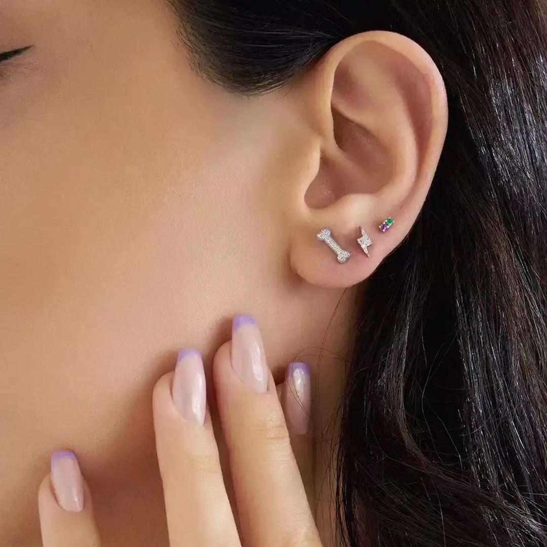 Bonei Pırlanta Taşlı Beyaz Altın Tek Küpe