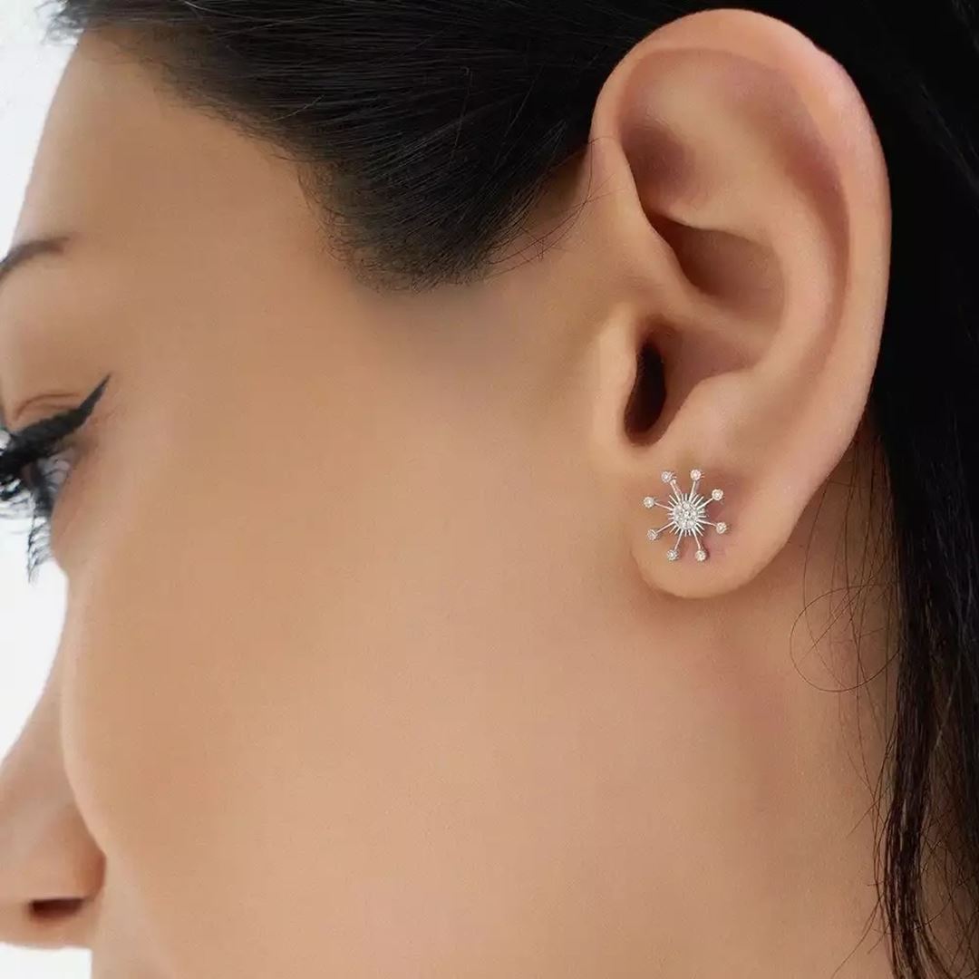 Orbit 0.05 CT Pırlanta Taşlı Beyaz Altın Tek Küpe