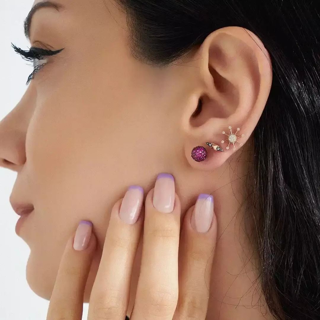 Orbit Pırlanta Taşlı Rose Altın Tek Küpe