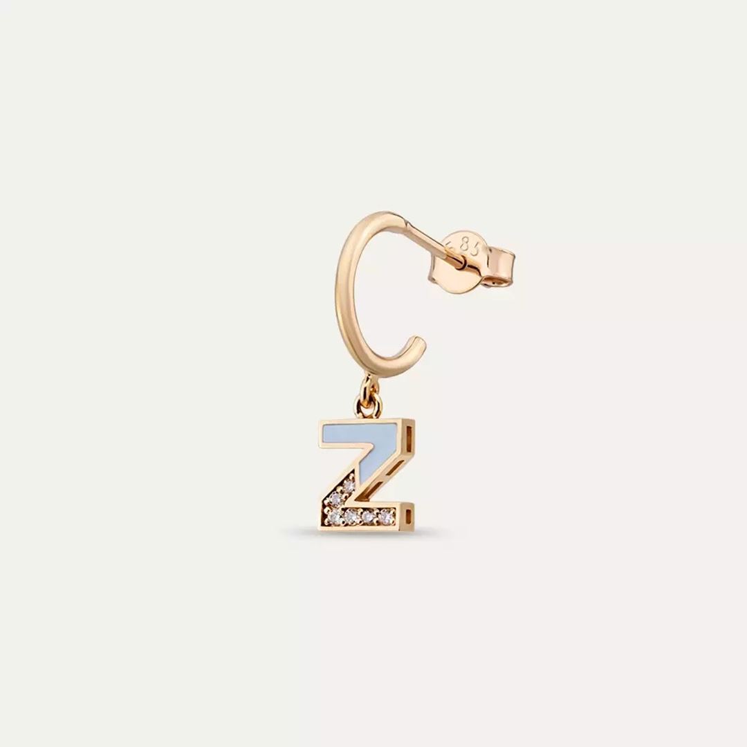 Z Harf Mavi Mineli ve Pırlanta Taşlı Tek Küpe