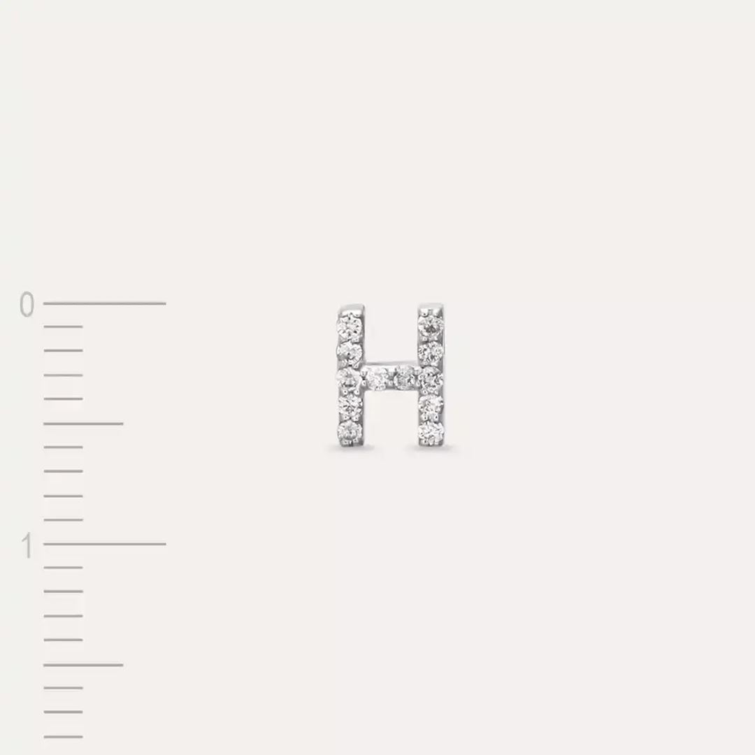 H Harf Pırlanta Taşlı Beyaz Altın Tek Küpe