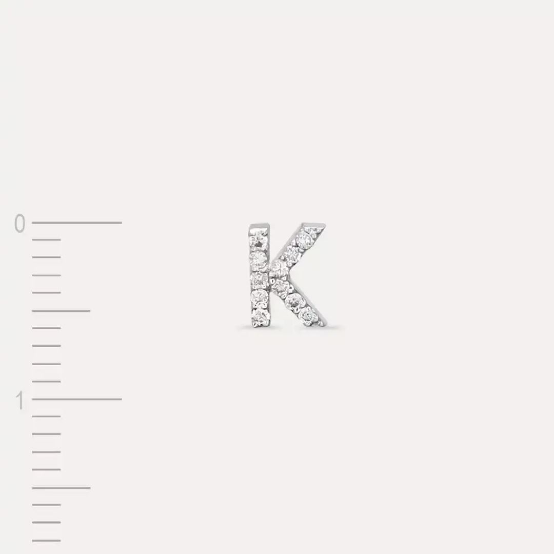 K Harf Pırlanta Taşlı Beyaz Altın Tek Küpe