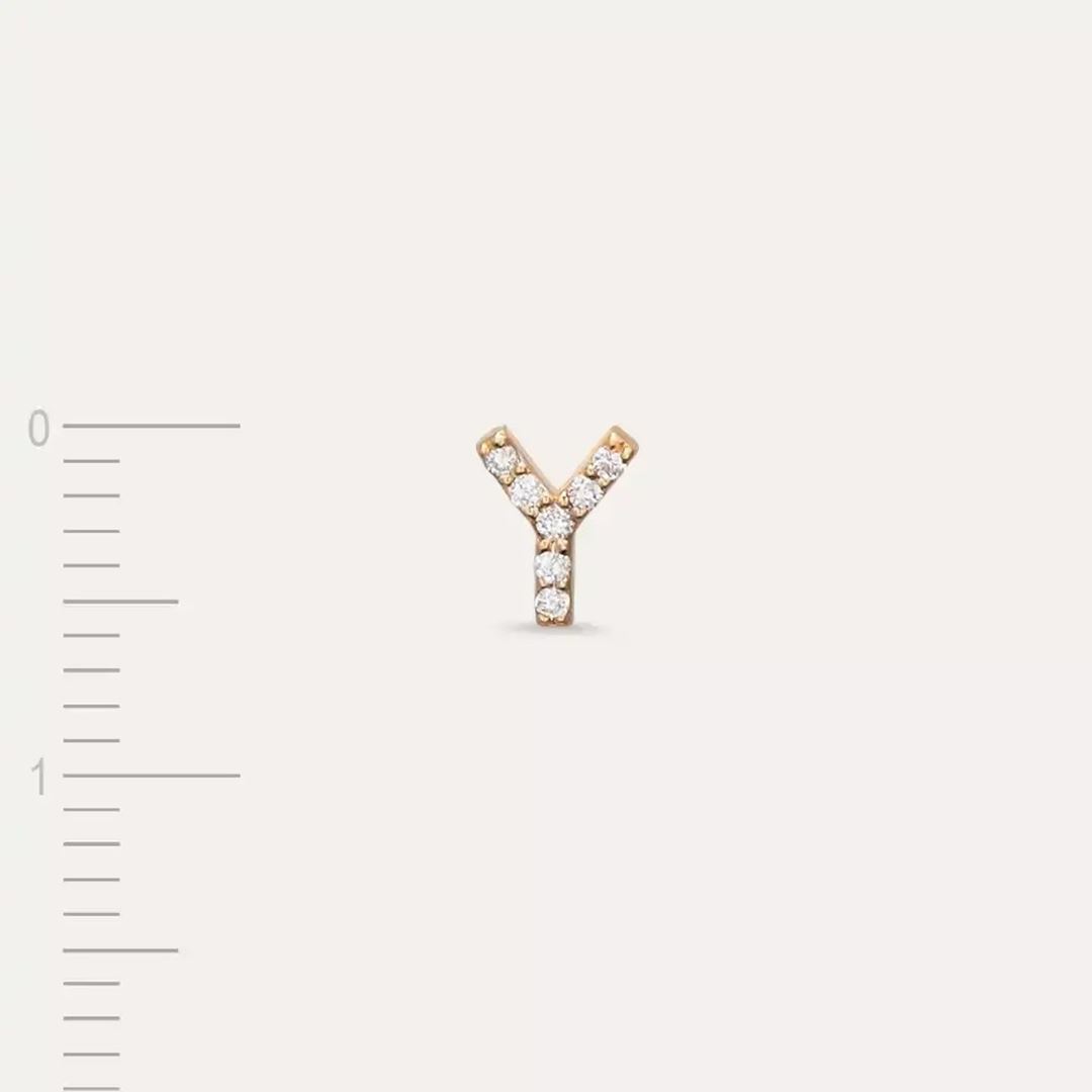 Y Harf Pırlanta Taşlı Rose Altın Tek Küpe