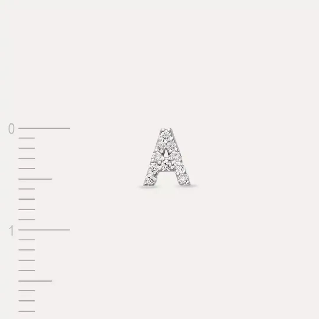 A Harf Pırlanta Taşlı Beyaz Altın Tek Küpe