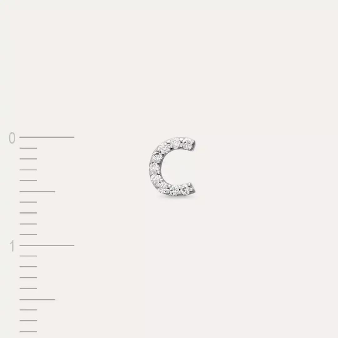C Harf Pırlanta Taşlı Beyaz Altın Tek Küpe