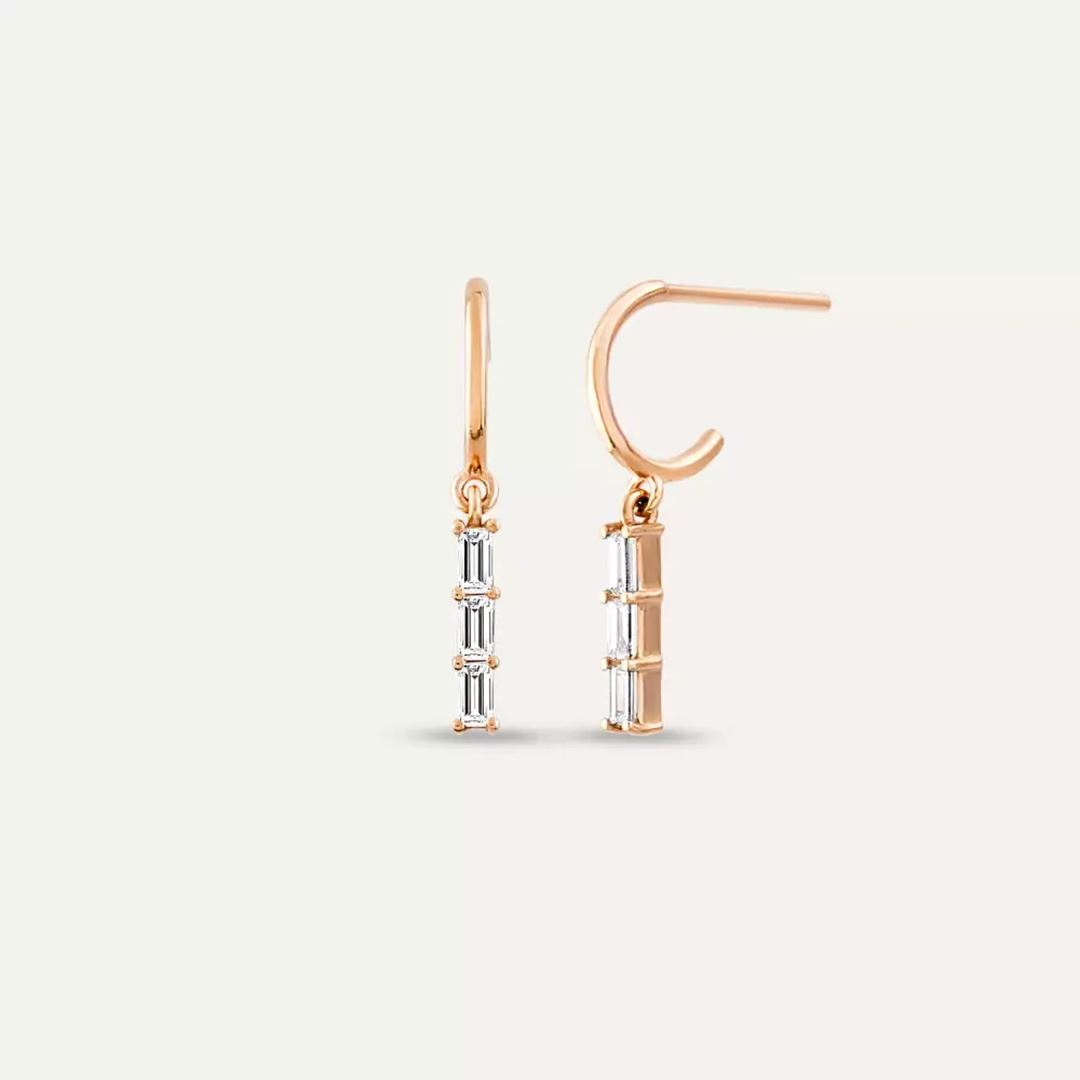 0.34 CT Baget Pırlanta Taşlı Sallantılı Küpe