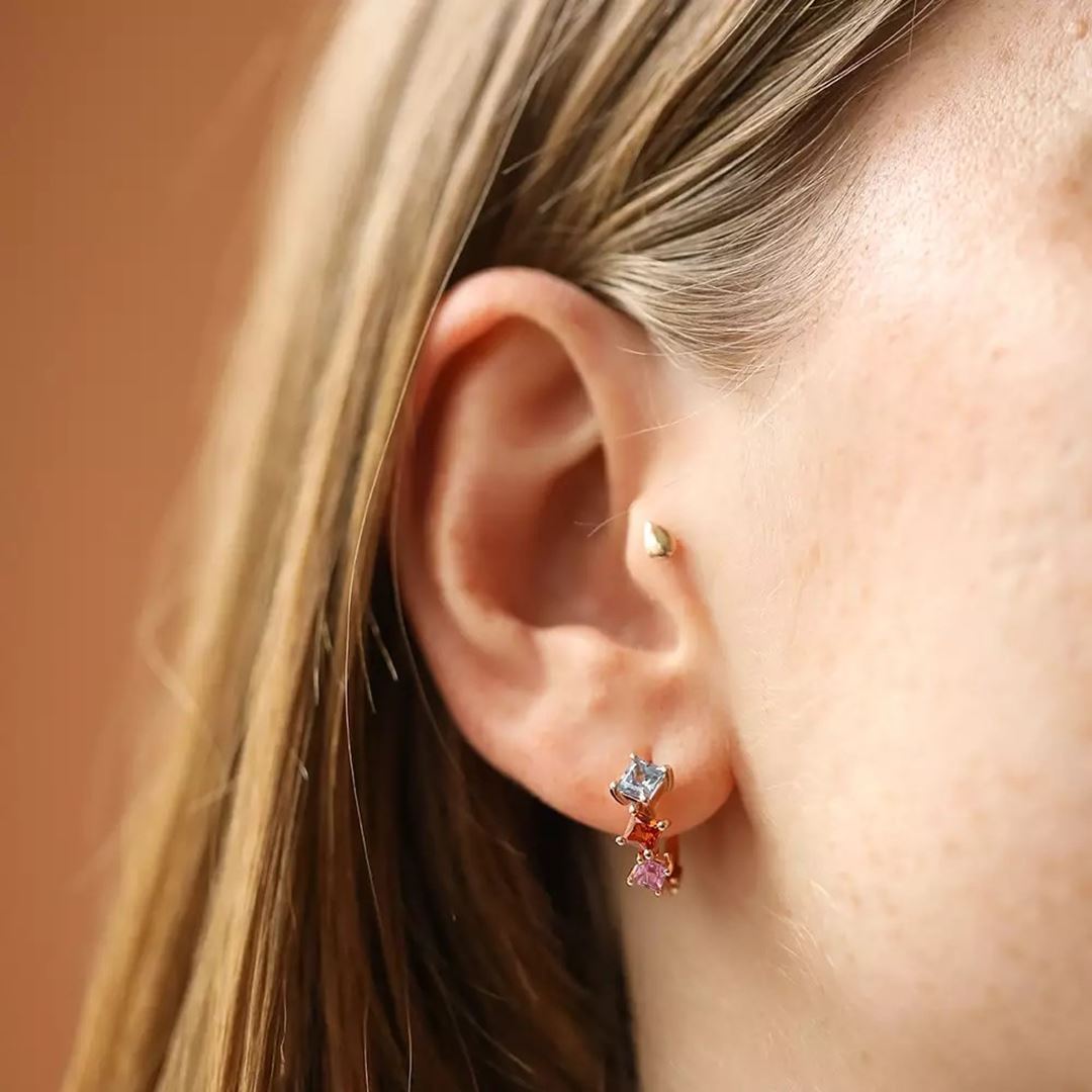 Bonbon 1.94 Multicolor Safir ve Pırlanta Taşlı Rose Altın Halka Küpe