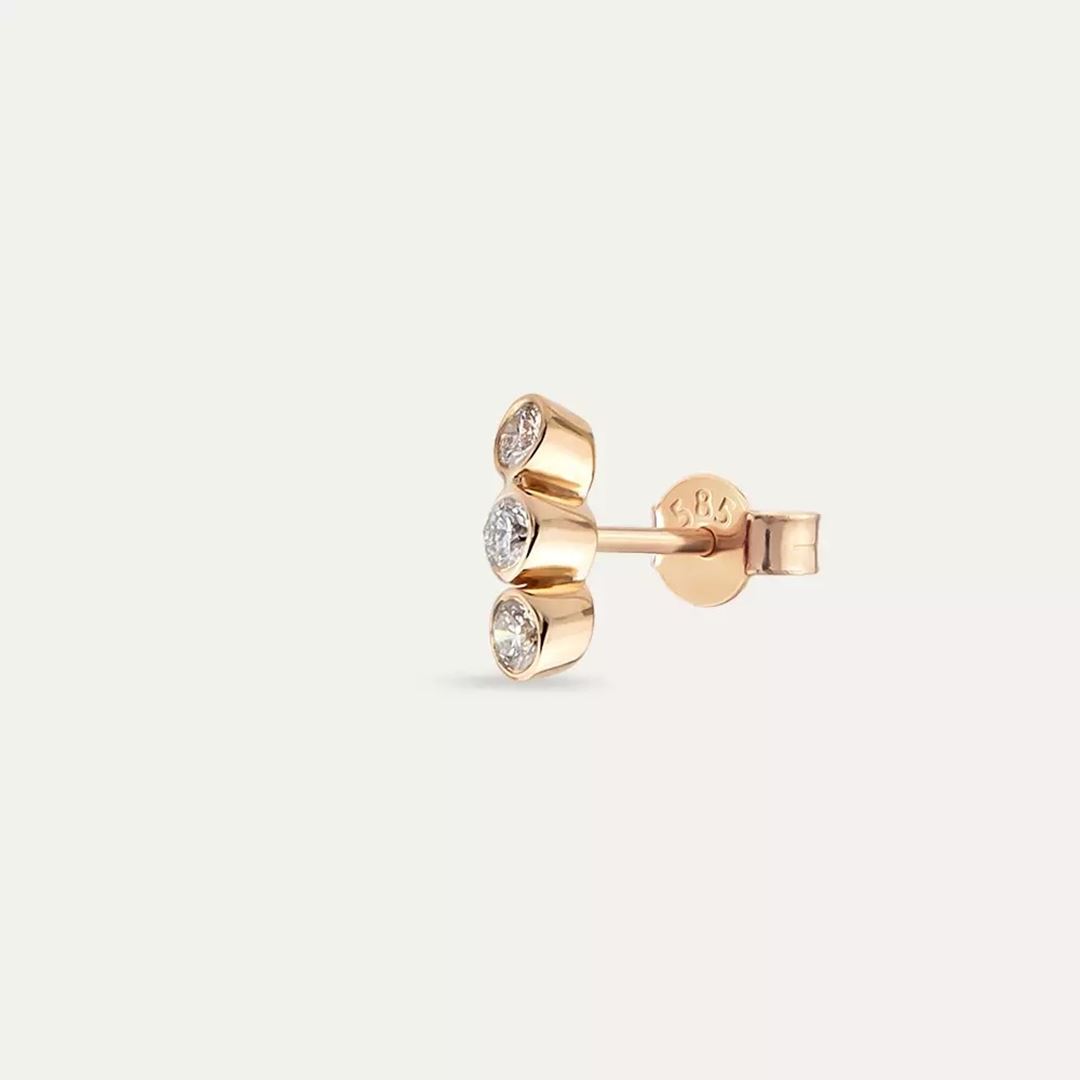 Dots Three Pırlanta Taşlı Rose Altın Mini Tek Küpe