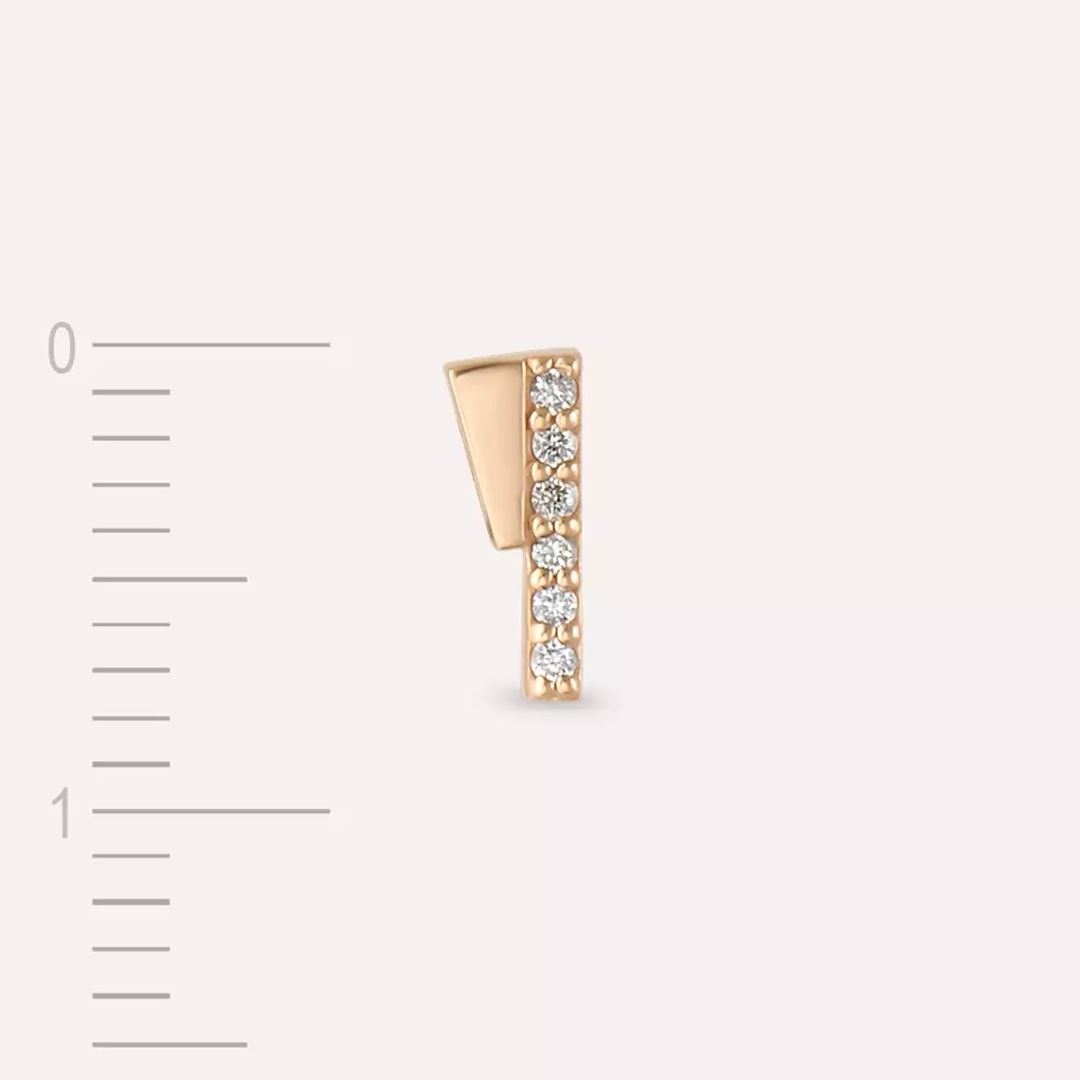 Flag Pırlanta Taşlı Rose Altın Tek Küpe