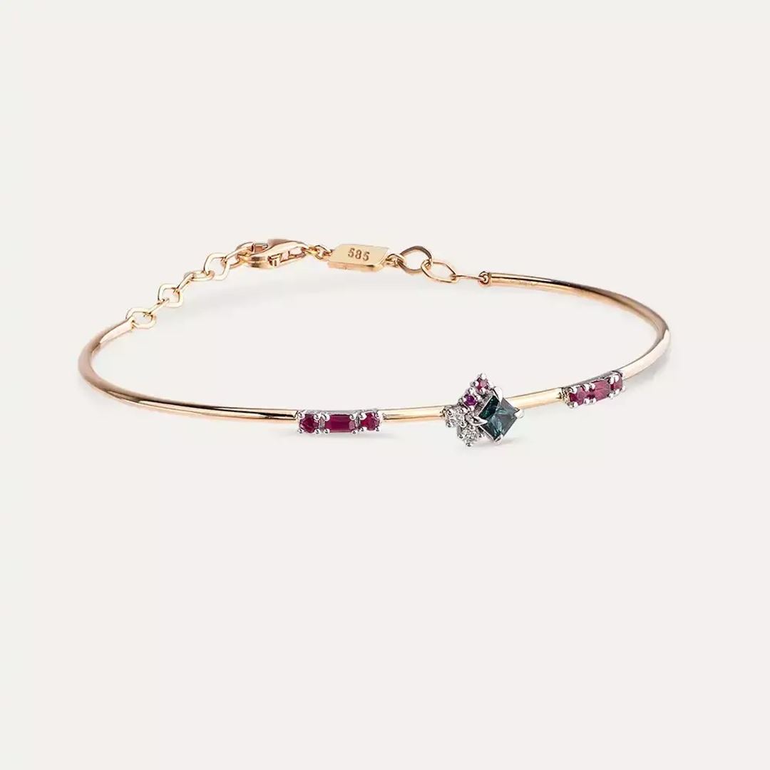 Zena Pırlanta, Yakut ve Safir Taşlı Rose Altın Bileklik