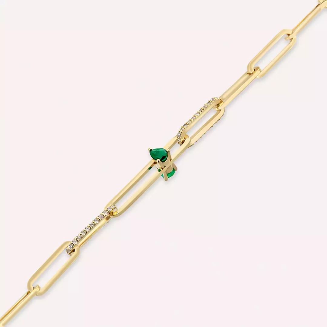 Nest Zümrüt ve Pırlanta Taşlı Rose Altın Bileklik