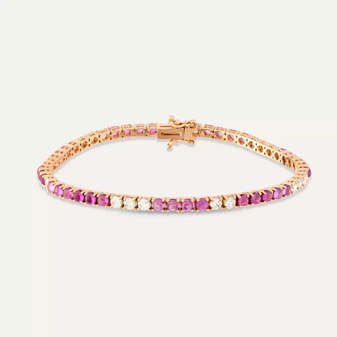 Pink Safir ve Pırlanta Taşlı Rose Altın Suyolu Bileklik