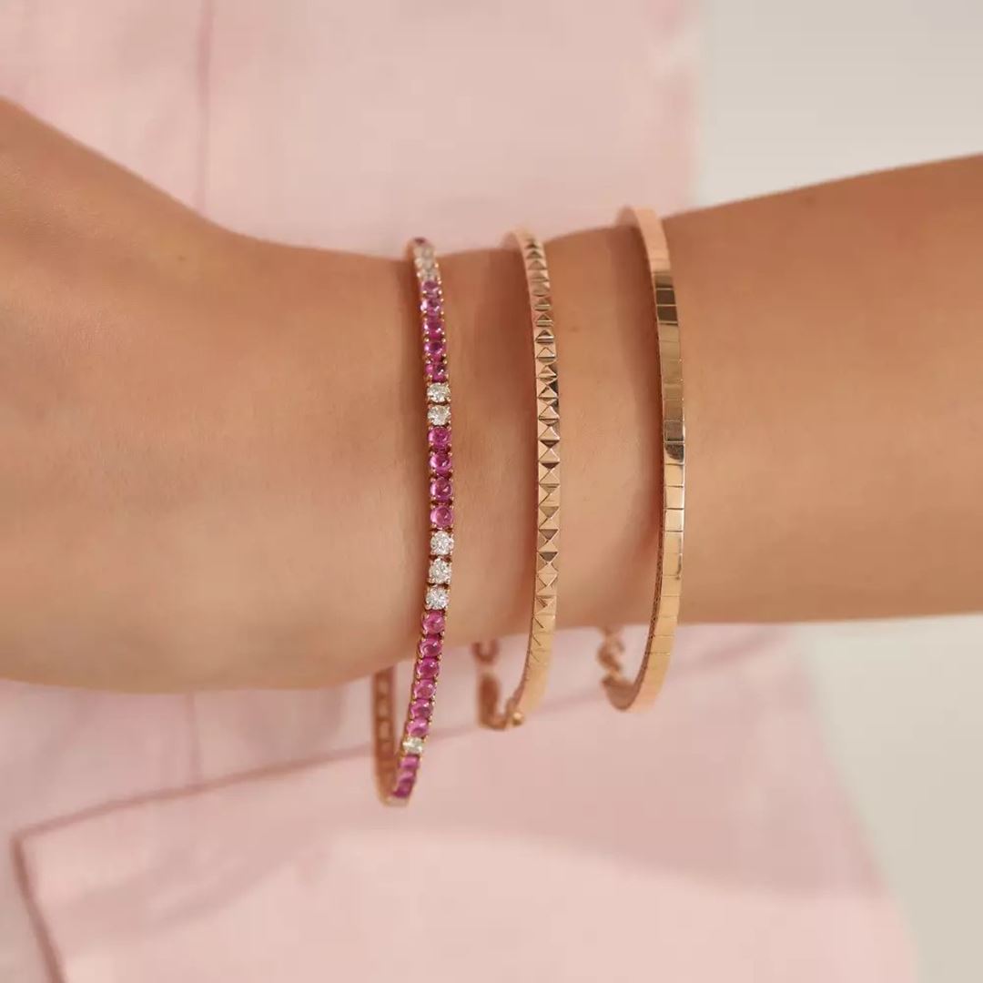 Pink Safir ve Pırlanta Taşlı Rose Altın Suyolu Bileklik