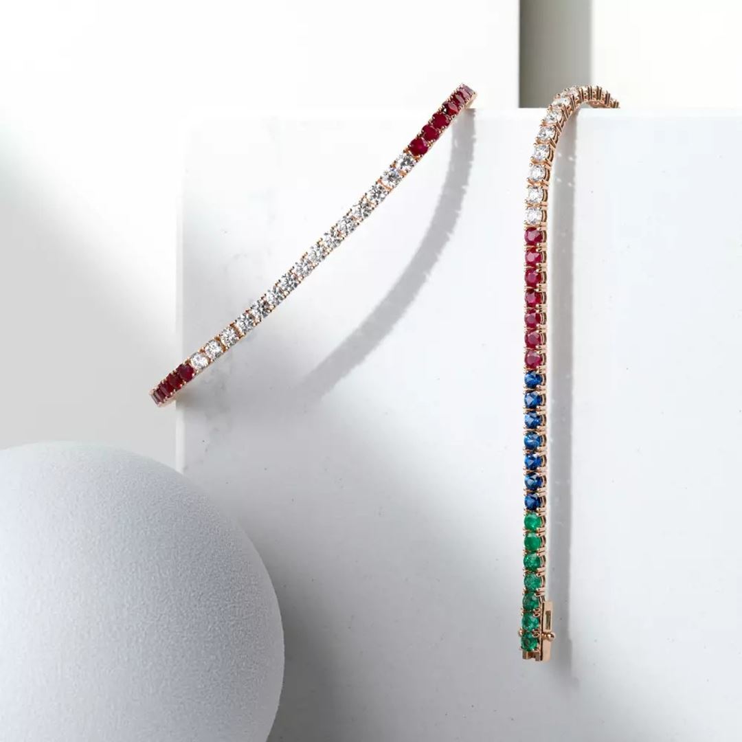Pırlanta, Yakut, Safir ve Zümrüt Taşlı Rose Altın Suyolu Bileklik