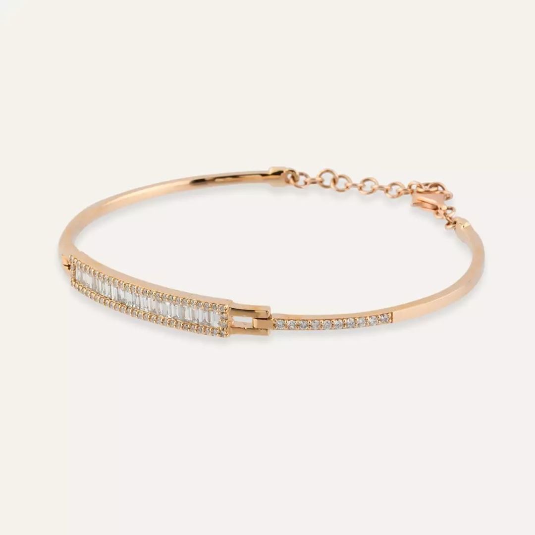 0.87 CT Baget Pırlanta Taşlı Rose Altın Bileklik