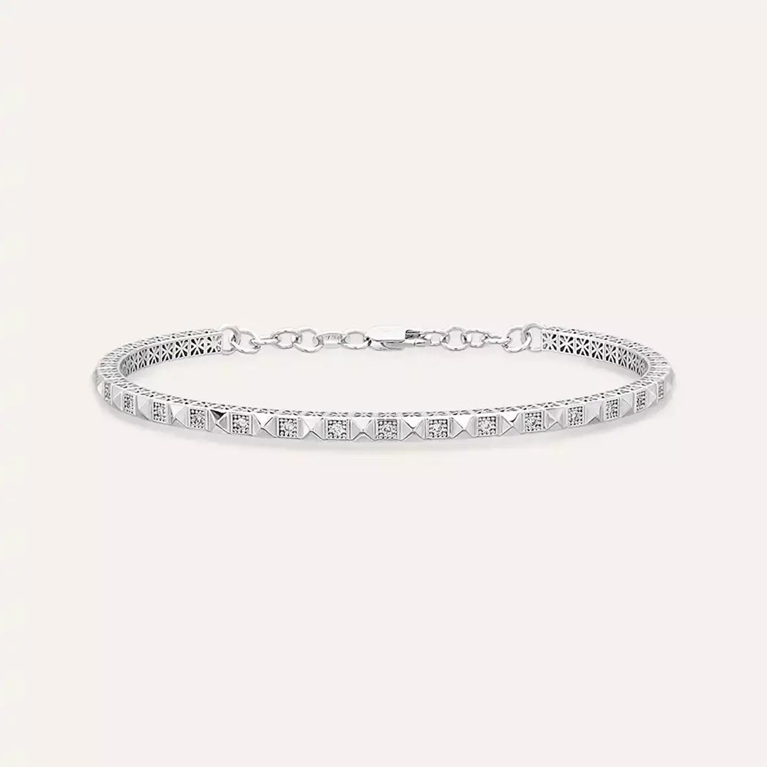 Pyramid Pırlanta Taşlı Beyaz Altın Bilezik