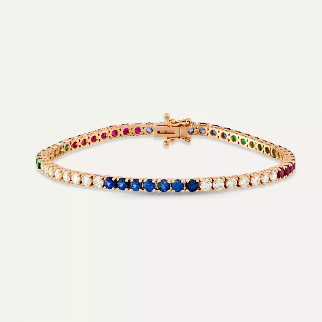 6.10 CT Safir, Zümrüt, Yakut ve Pırlanta Taşlı Su Yolu Bileklik