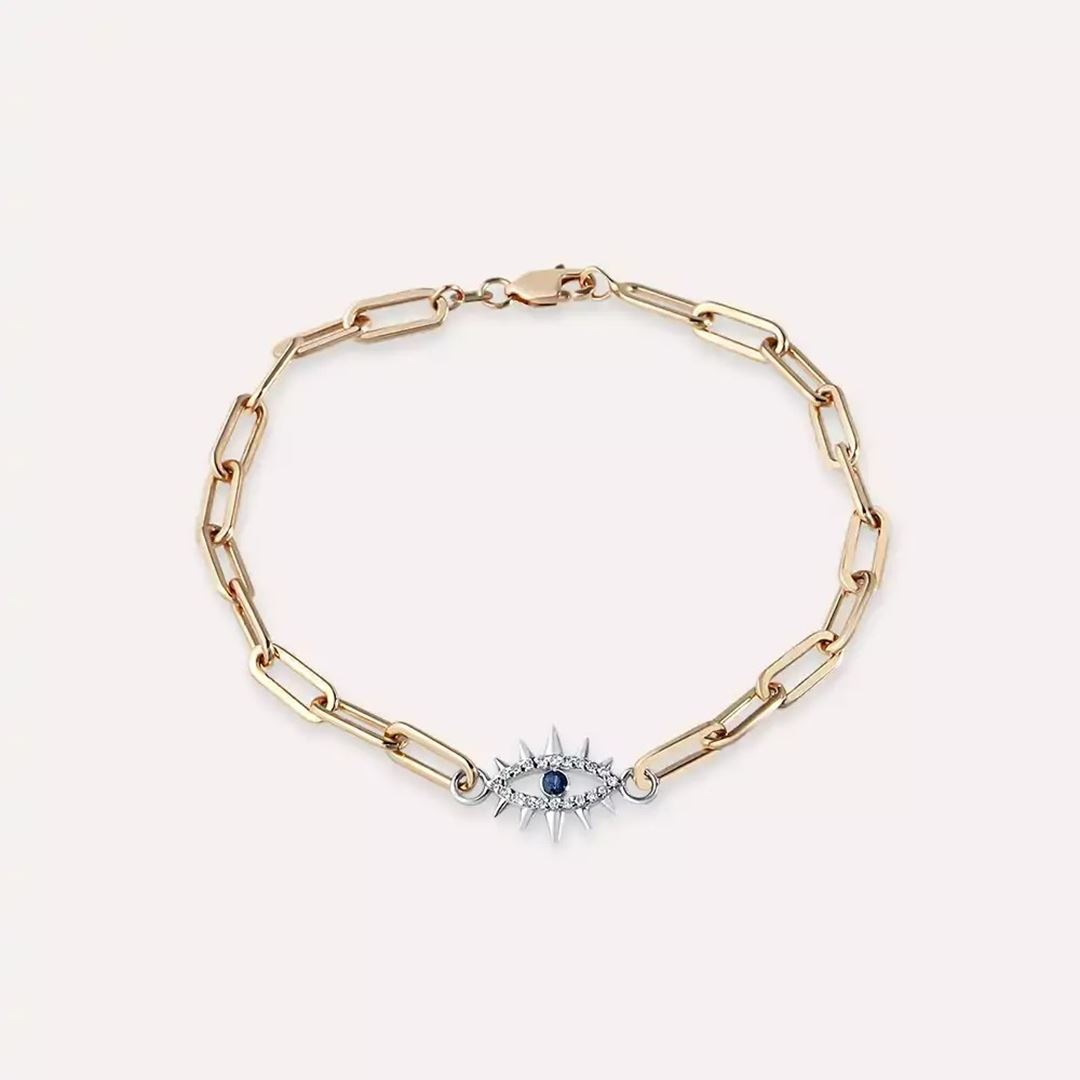 Eyes Safir ve Pırlanta Taşlı Rose Altın Bileklik