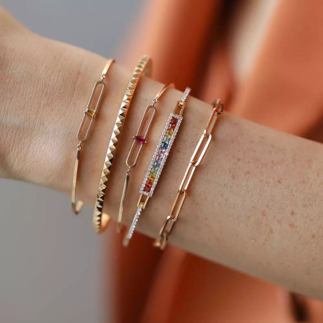 1.50 CT Multicolor Safir ve Pırlanta Taşlı Rose Altın Bileklik