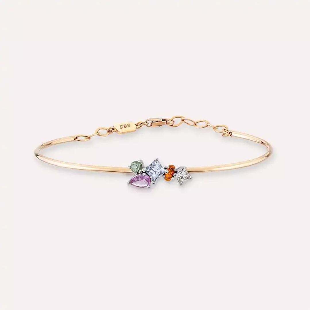 Lily Multicolor Safir ve Pırlanta Taşlı Rose Altın Bileklik