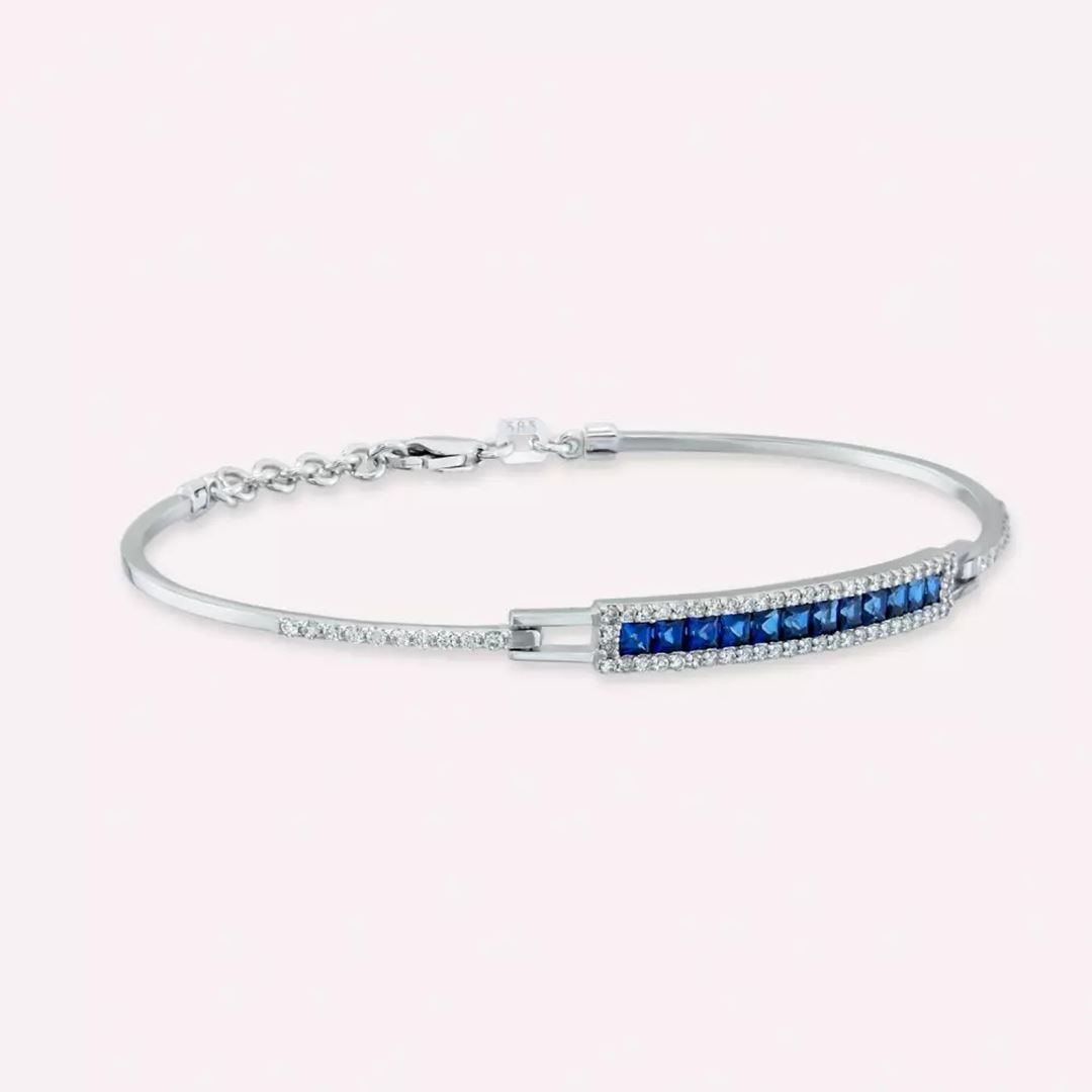 1.52 CT Safir ve Pırlanta Taşlı Beyaz Altın Bileklik