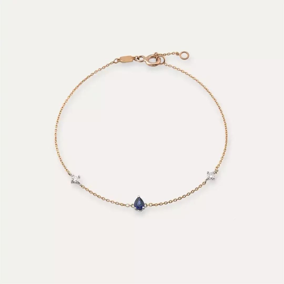Brie Damla Kesim Safir ve Pırlanta Taşlı Rose Altın Bileklik