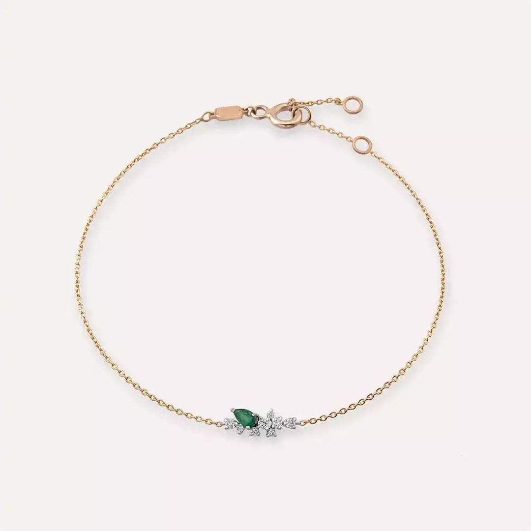 Rina 0.41 CT Zümrüt ve Pırlanta Taşlı Rose Altın Bileklik