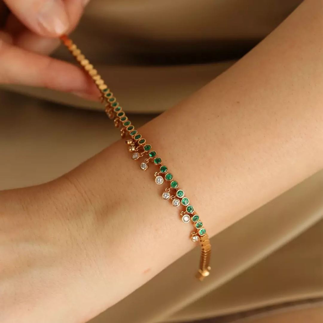 Atomik Pırlanta ve Zümrüt Taşlı Bileklik