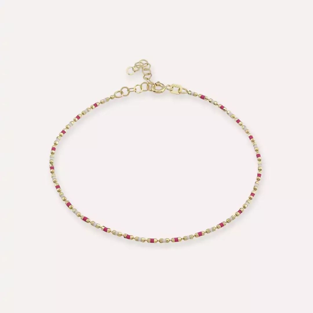 Pembe ve Beyaz Mineli Sarı Altın Golf Bileklik