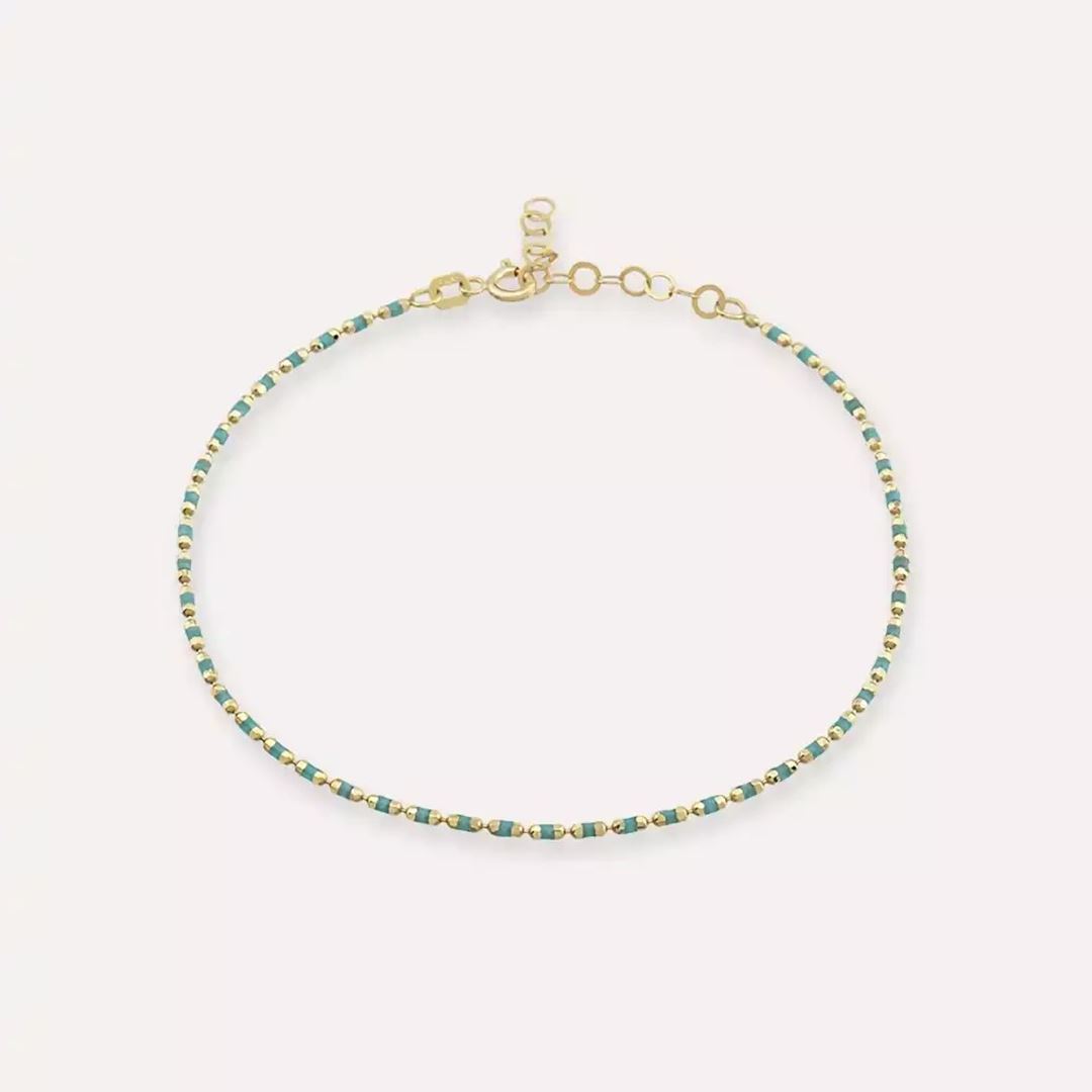 Turkuaz Mineli Sarı Altın Golf Bileklik