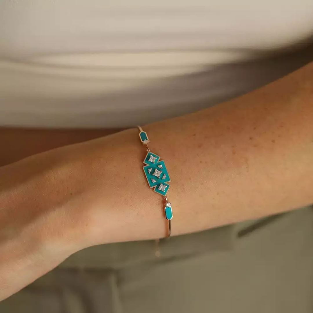 Uma Pırlanta Taşlı ve Turkuaz Mineli Bileklik