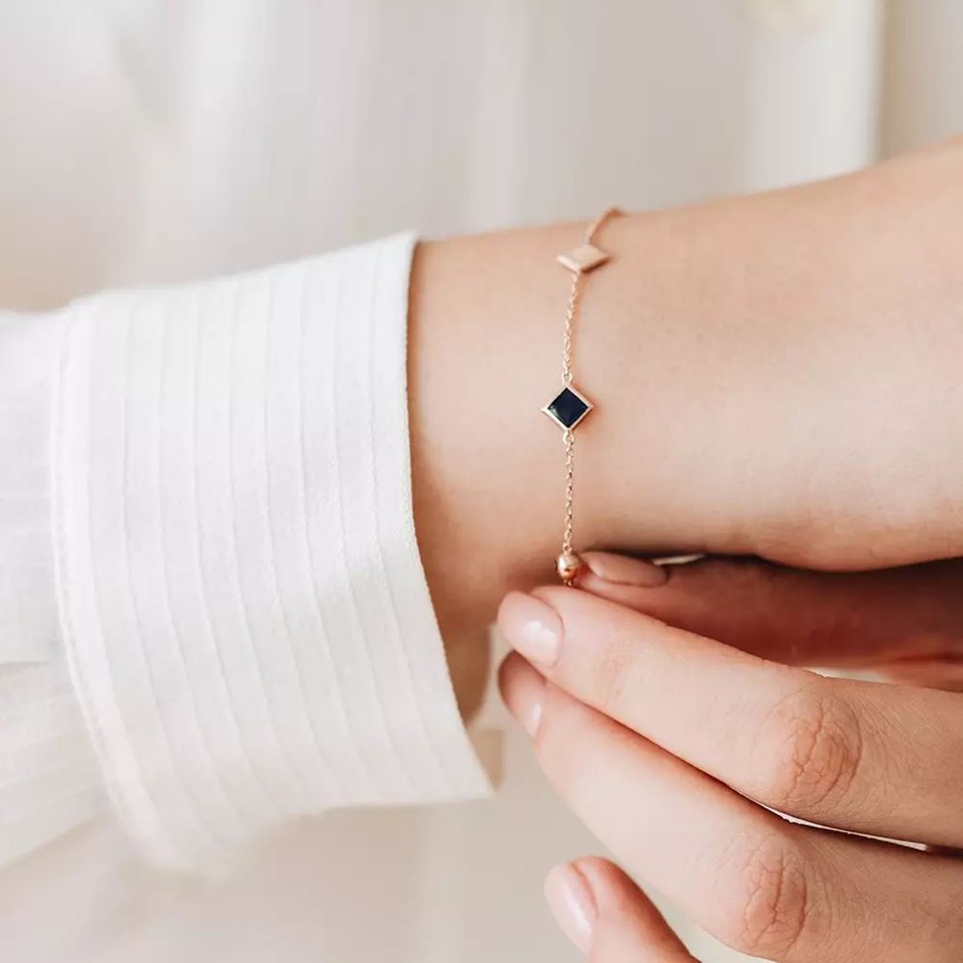 Apex Siyah Mineli Rose Altın Bileklik