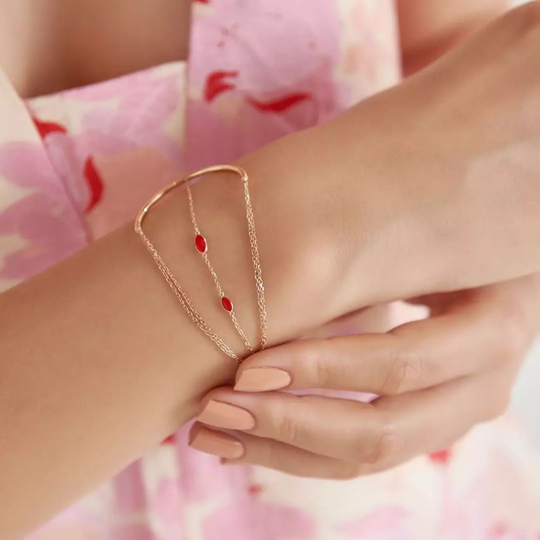 Arcus Kırmızı Mineli Rose Altın Bileklik