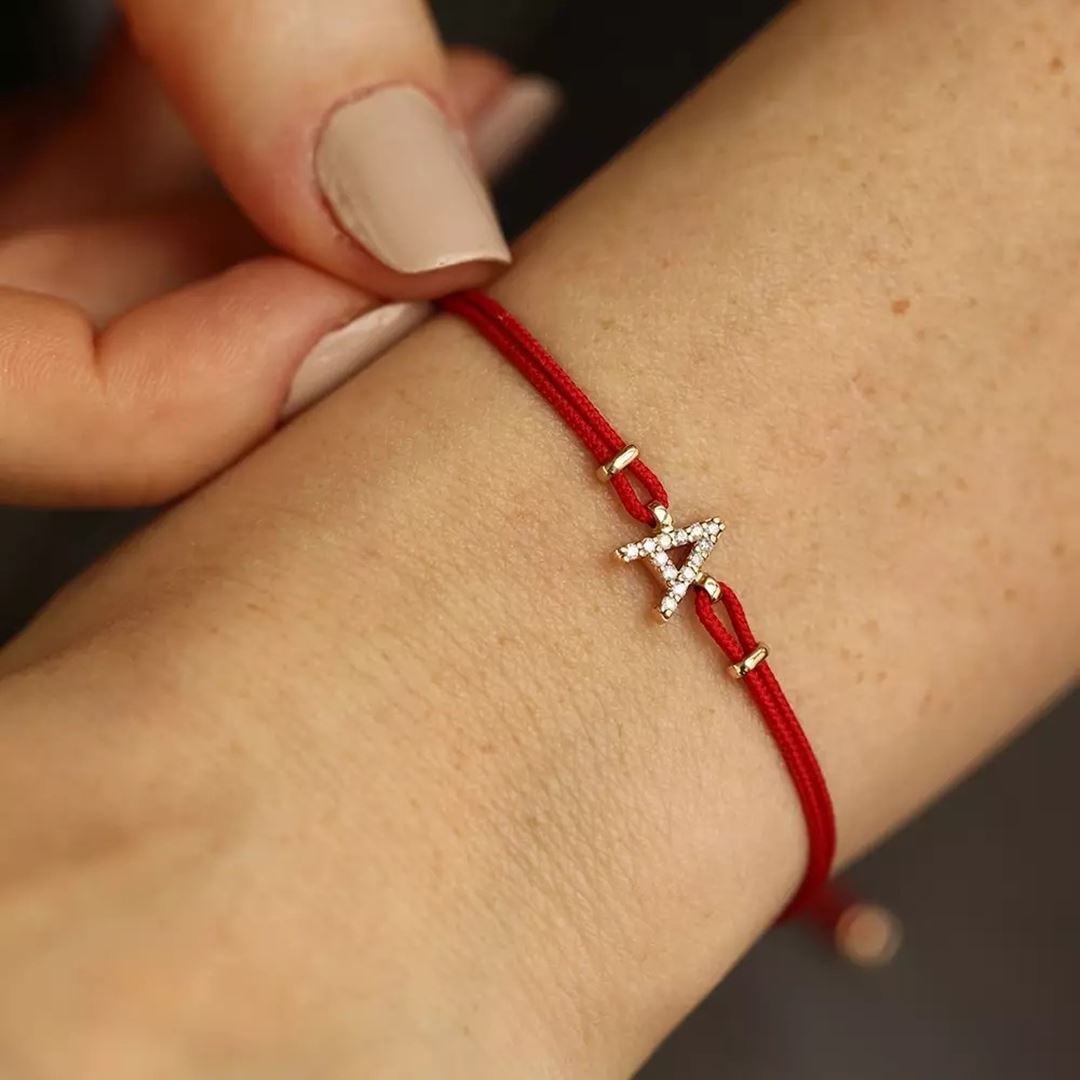 Pırlanta Taşlı Rose Altın Harfli İp Bileklik