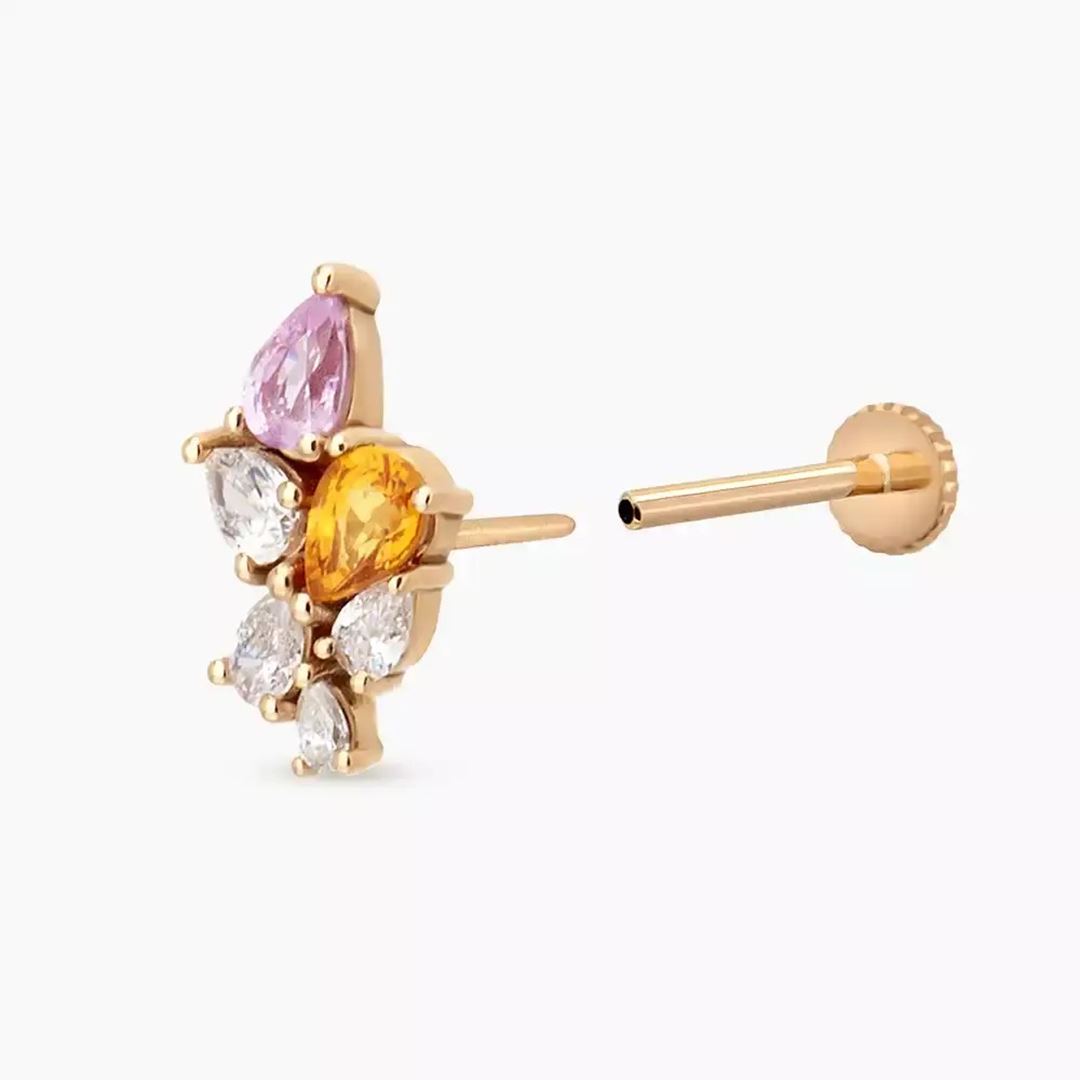 Sheaf Pırlanta ve Multicolor Safir Taşlı Rose Altın Piercing