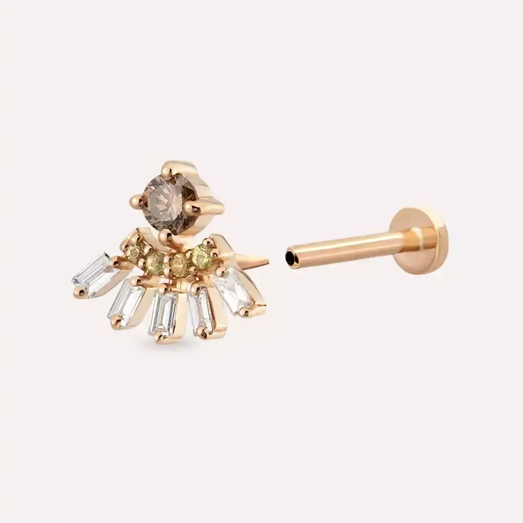 Enif Yellow Safir ve Pırlanta Taşlı Rose Altın Piercing